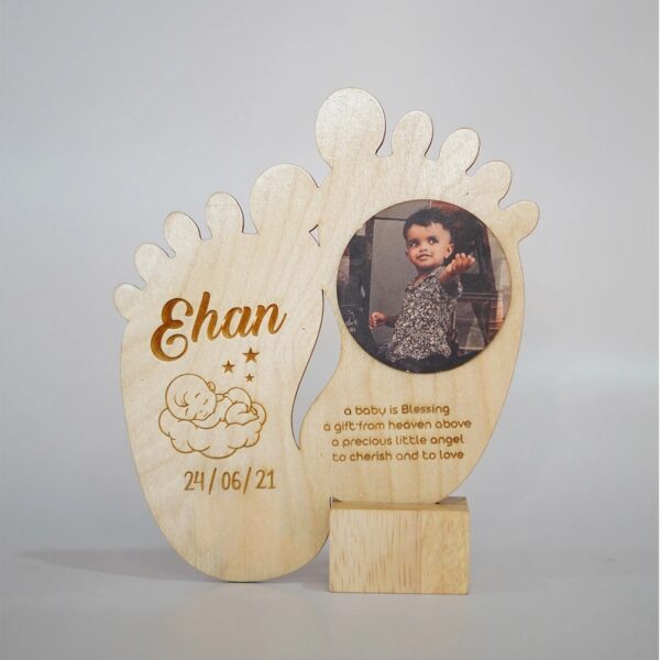 Kids Foot Shape Engraved Wooden Photo Frame